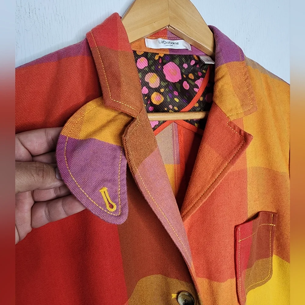 Liz Claiborne Vintage Kaliedoplaid Multicolor Single Breasted Blazer Sz14 - Picture 8 of 13